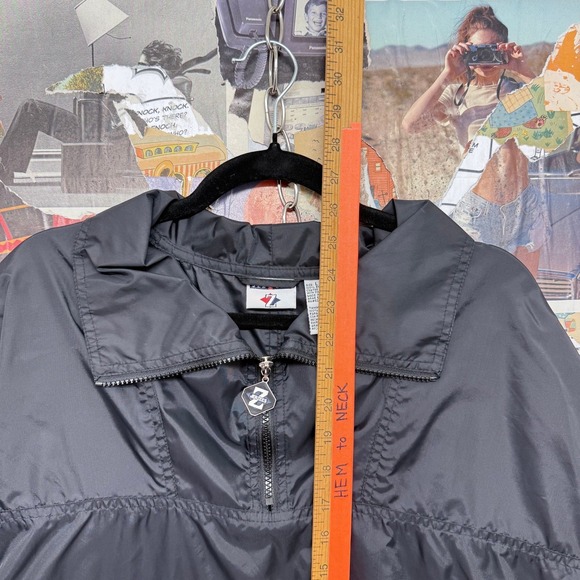 Jerzees Black Nylon Anorak Windbreaker Jacket Zip Pocket Size L - Picture 5 of 8